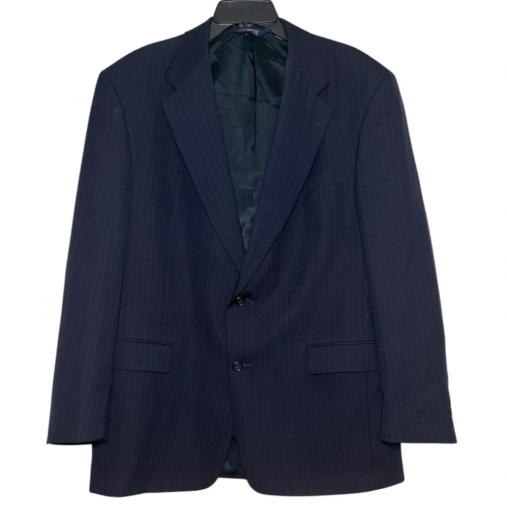 Vintage Burberry Navy Pinstripe‎ Wool Sport Coat Blazer Jacket Size 42 R